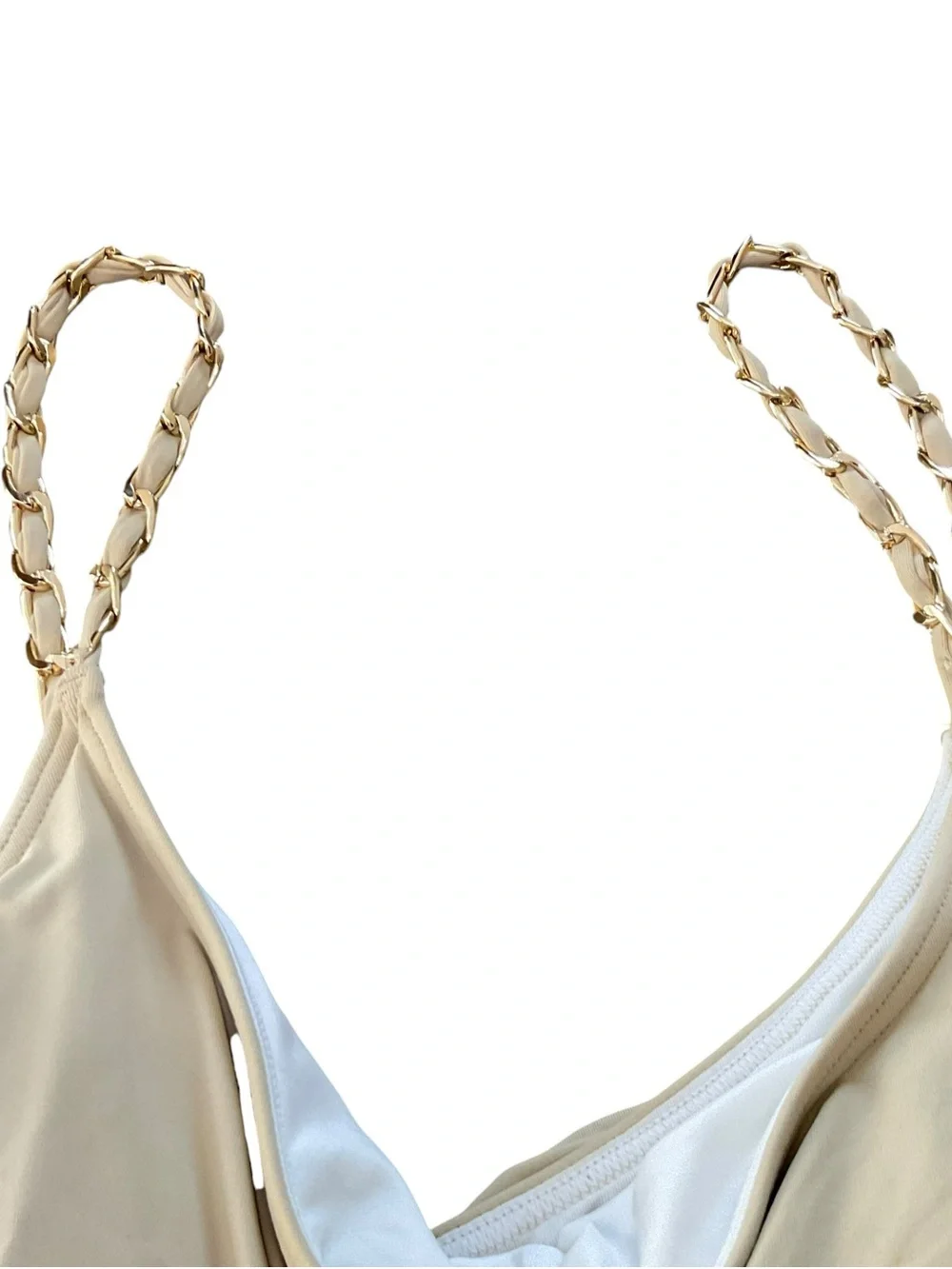 NWT Michael Kors Sand Layered Tankini Top Gold Chain Straps Size Small
